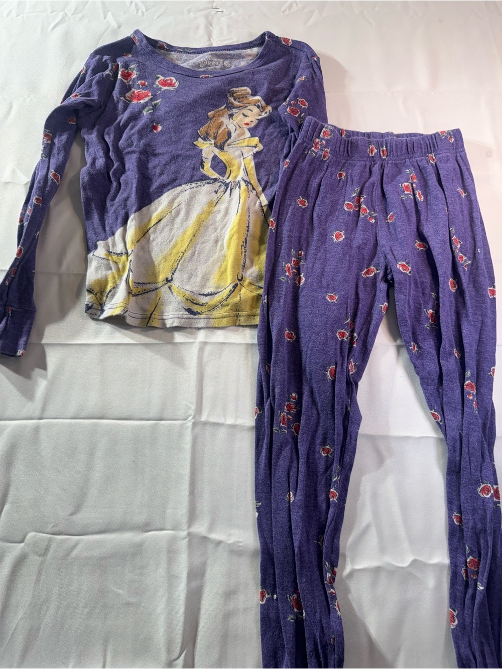 Disney 10 Purple Belle Princess Pajama Set with Yellow Dress Graphic